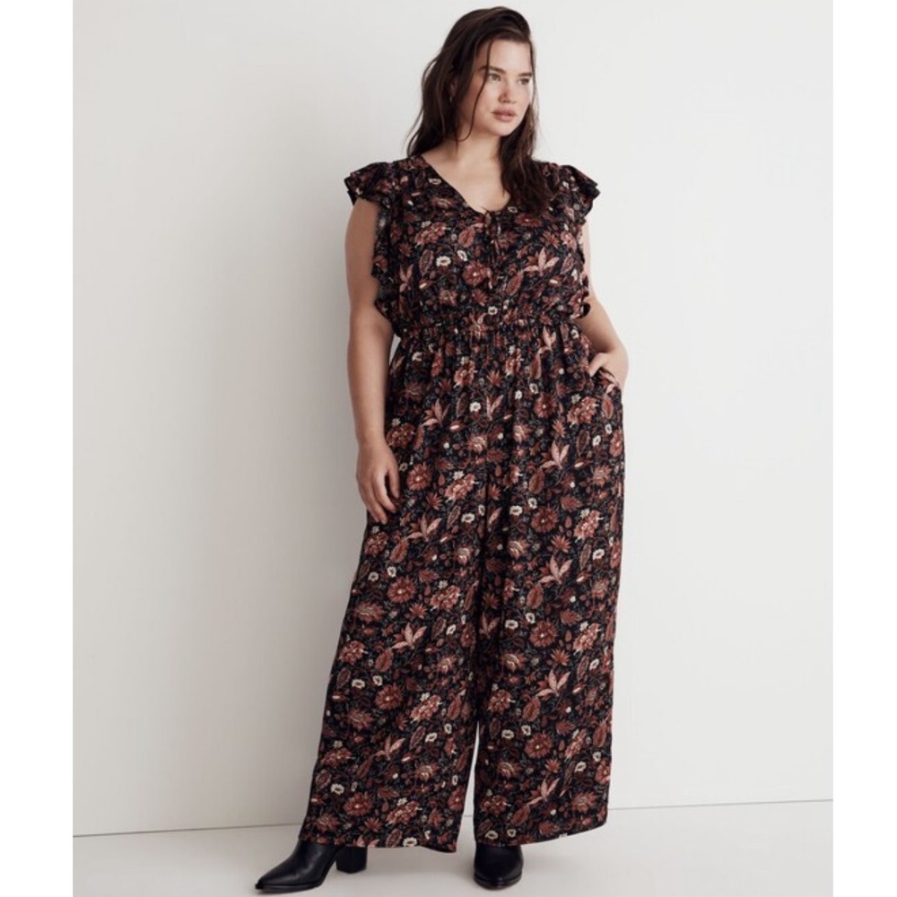 Madewell Dark Floral Wide‎ Leg Jumpsuit Ruffle Womens Size 3X NEW Pampas Blooms